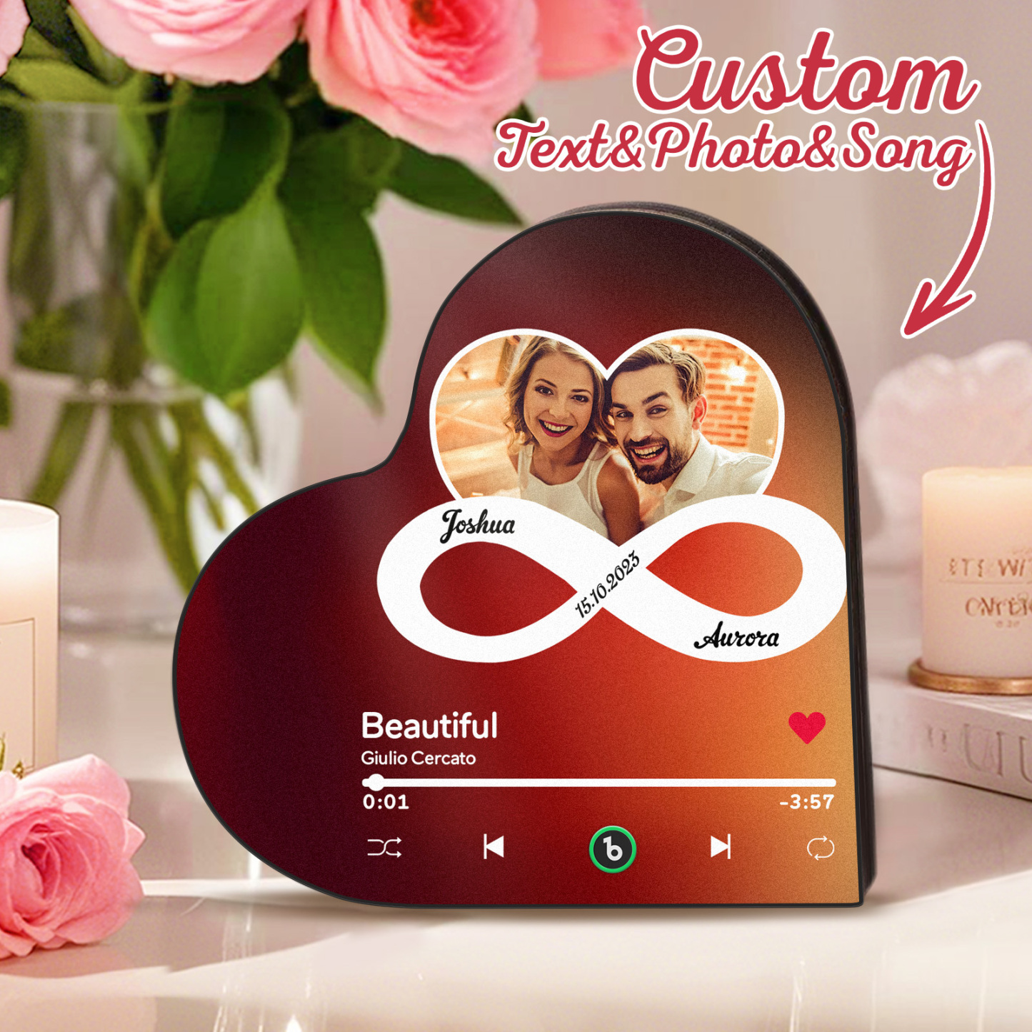 Personalized Heart-Shaped Music Photo Fridge Magnet - Romantic Gift for Couples
