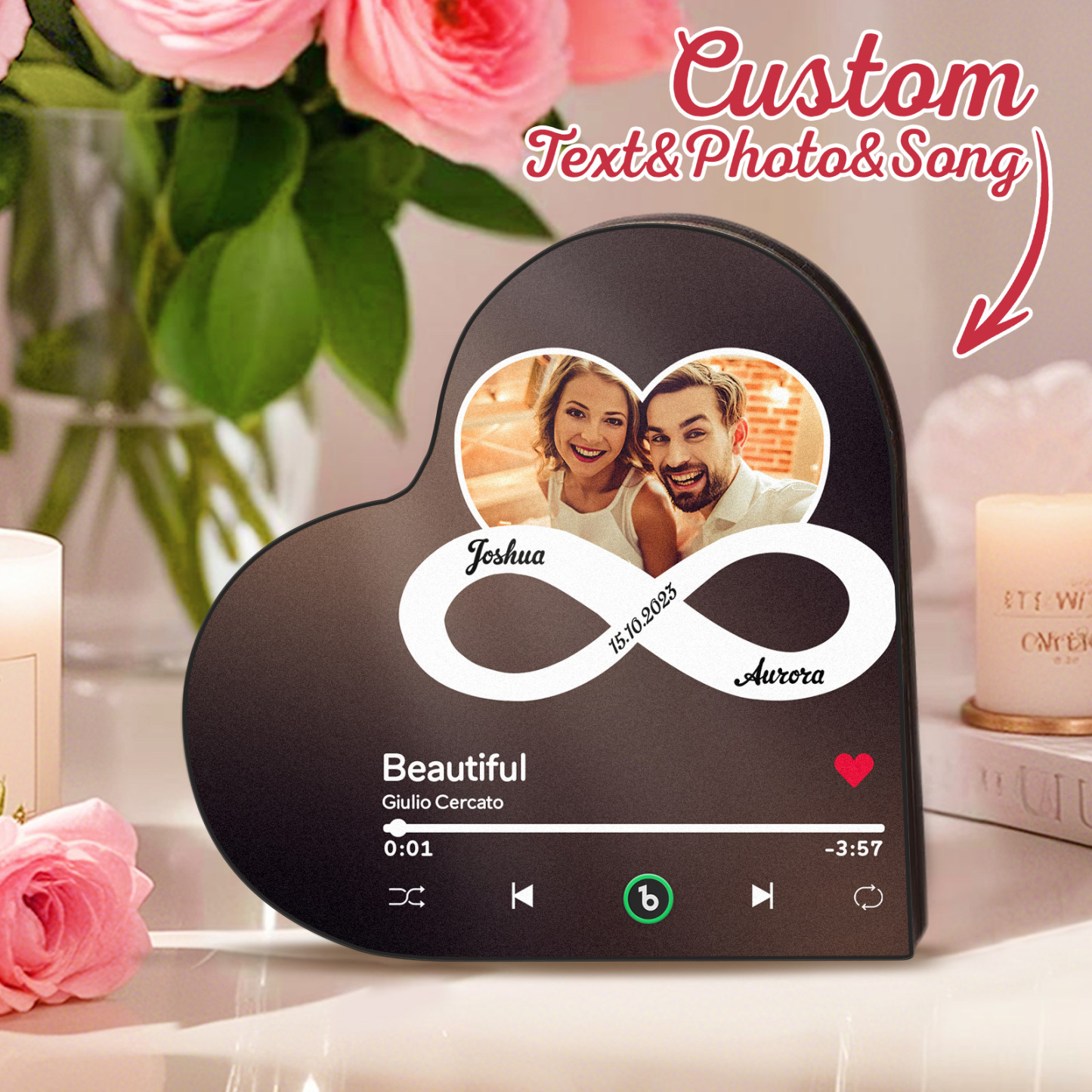 Personalized Heart-Shaped Music Photo Fridge Magnet - Romantic Gift for Couples