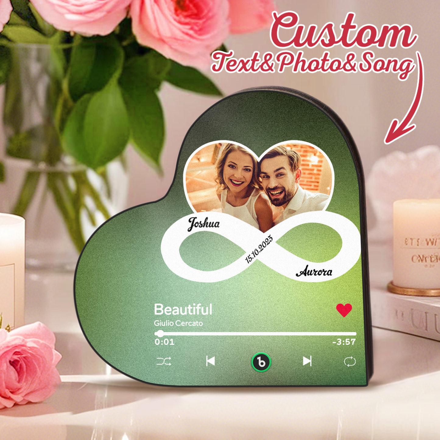 Personalized Heart-Shaped Music Photo Fridge Magnet - Romantic Gift for Couples