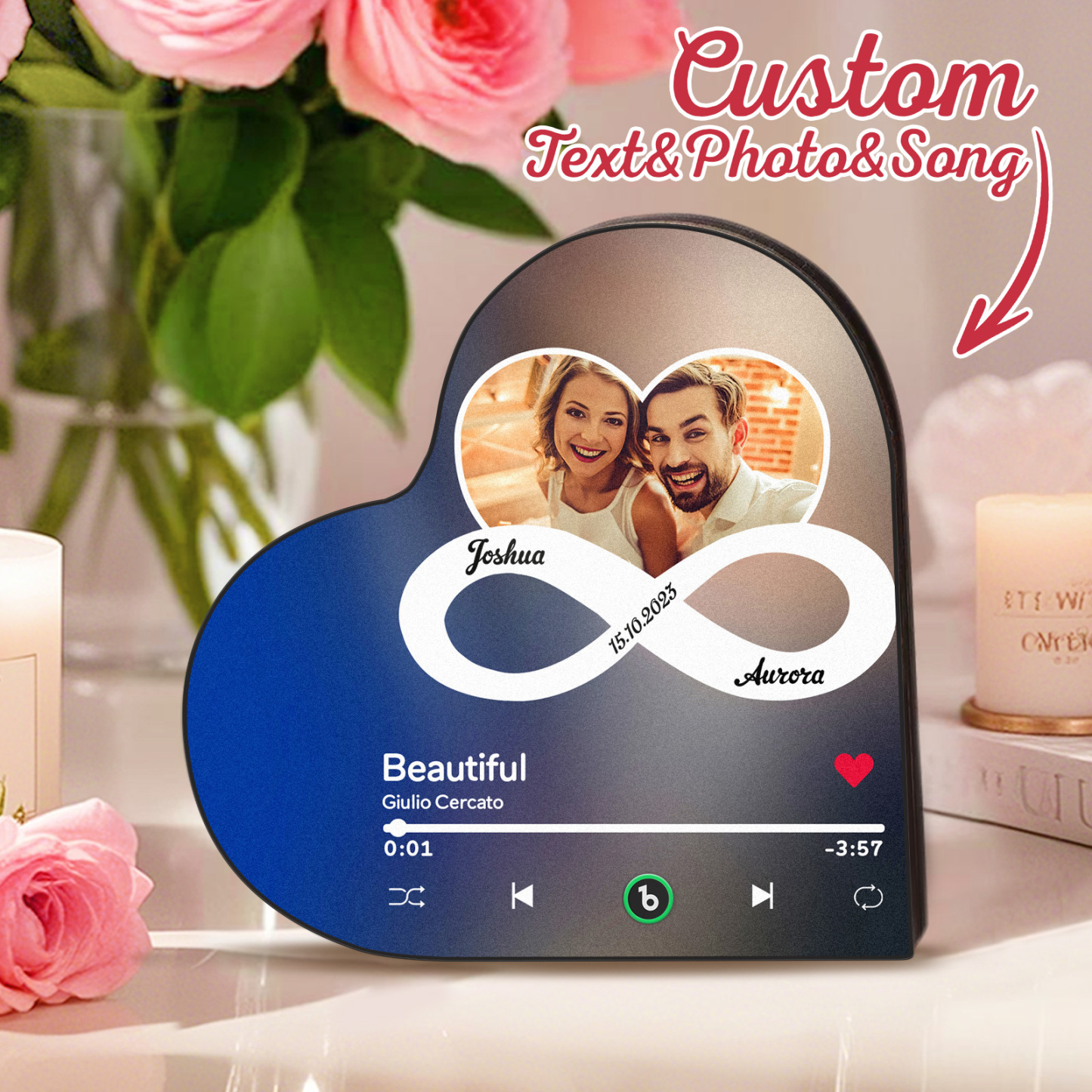 Personalized Heart-Shaped Music Photo Fridge Magnet - Romantic Gift for Couples