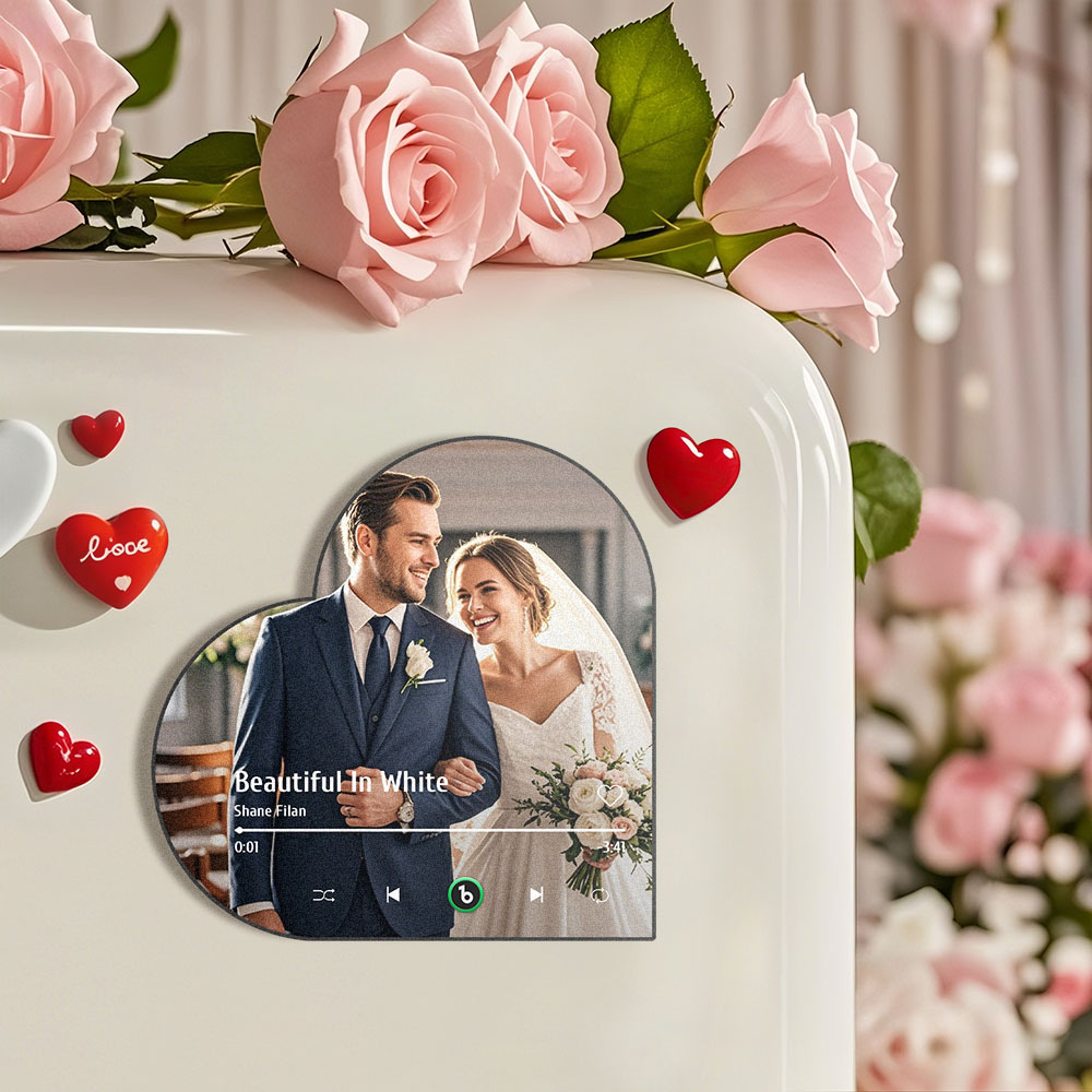 Custom Music Fridge Magnet Custom Heart Frame Album Fridge Magnet Music Wall Photo Sticker Wedding Gift for Her