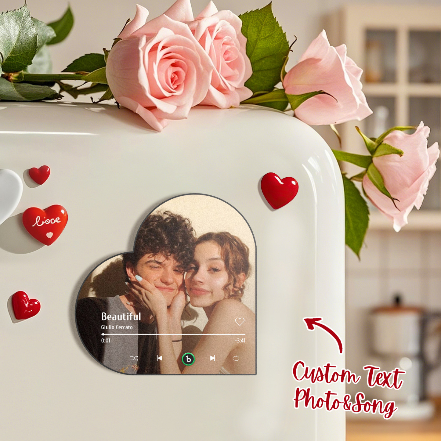 Custom Music Fridge Magnet Custom Heart Frame Album Fridge Magnet Music Wall Photo Sticker - Fridgebeats