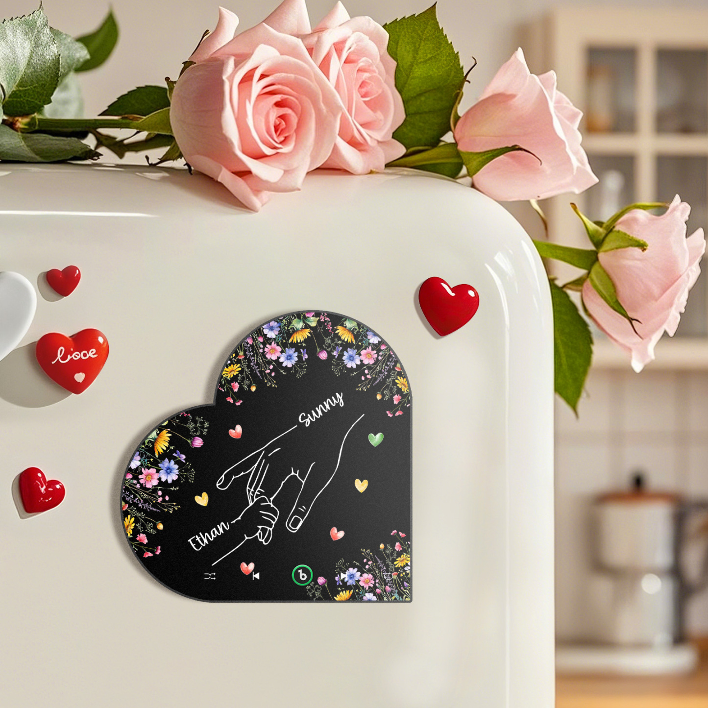 Custom Music Fridge Magnet With Kids Name Mother's Day Gifts Custom Heart Frame Album Fridge Magnet Gift for Mom Grandma