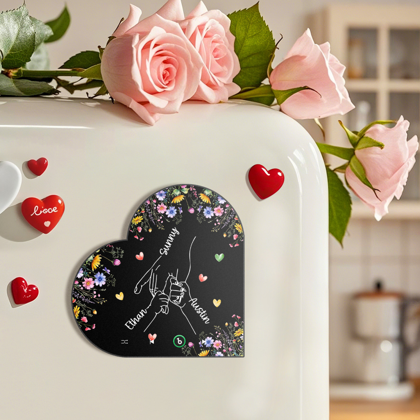 Custom Music Fridge Magnet With Kids Name Mother's Day Gifts Custom Heart Frame Album Fridge Magnet Gift for Mom Grandma