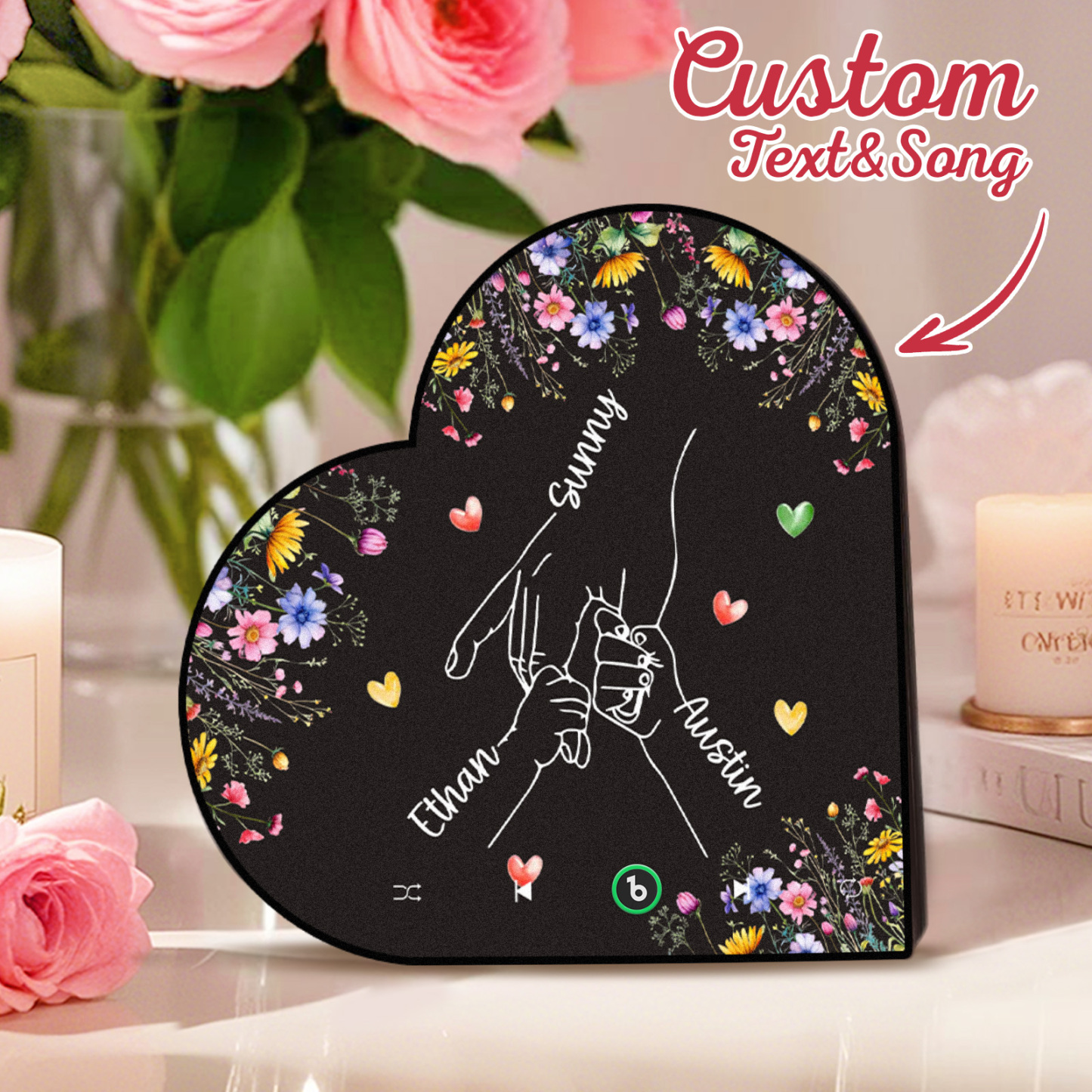 Custom Music Fridge Magnet With Kids Name Mother's Day Gifts Custom Heart Frame Album Fridge Magnet Gift for Mom Grandma