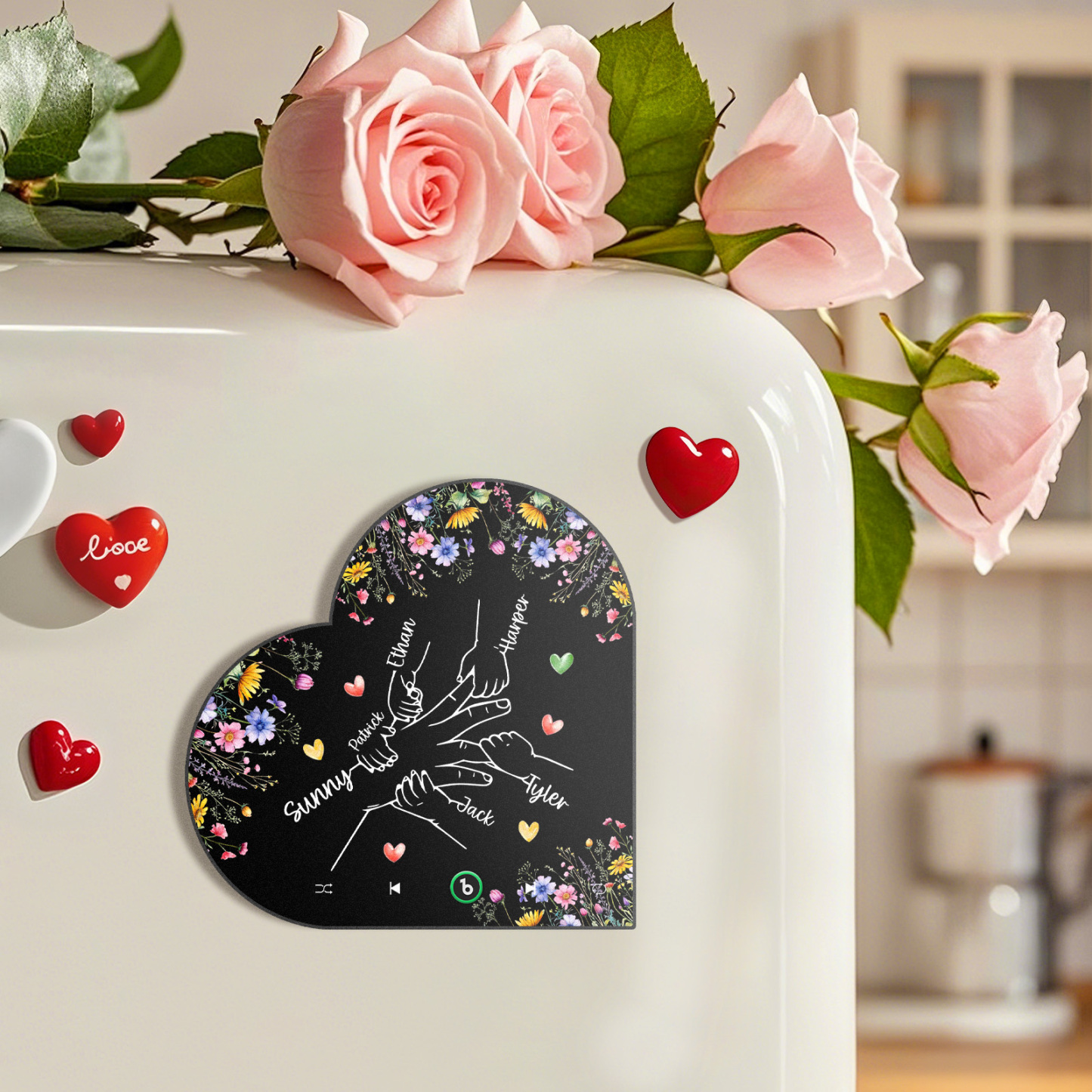 Custom Music Fridge Magnet With Kids Name Mother's Day Gifts Custom Heart Frame Album Fridge Magnet Gift for Mom Grandma