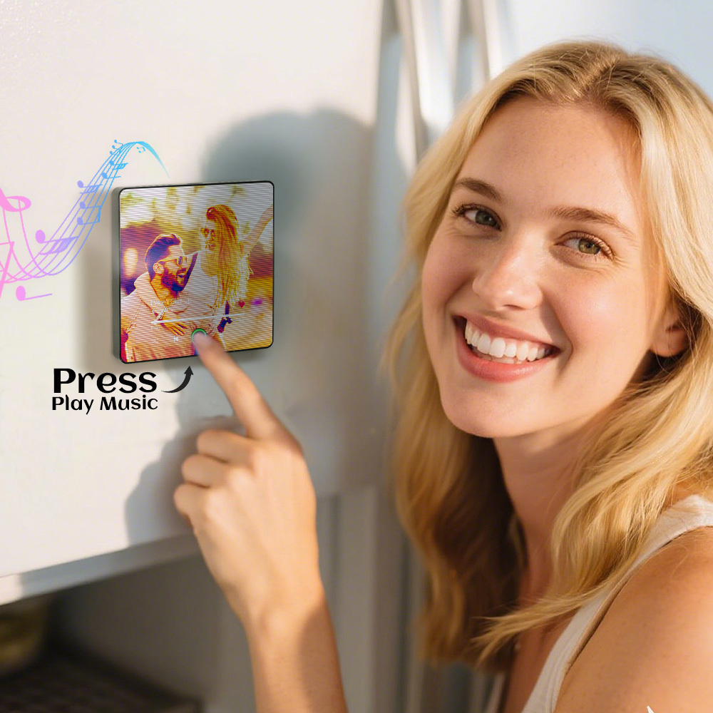 Custom Lenticular Flip Music Fridge Magnet Personalized 2 Photos in 1 Album Fridge Magnet for Couple - Fridgebeats