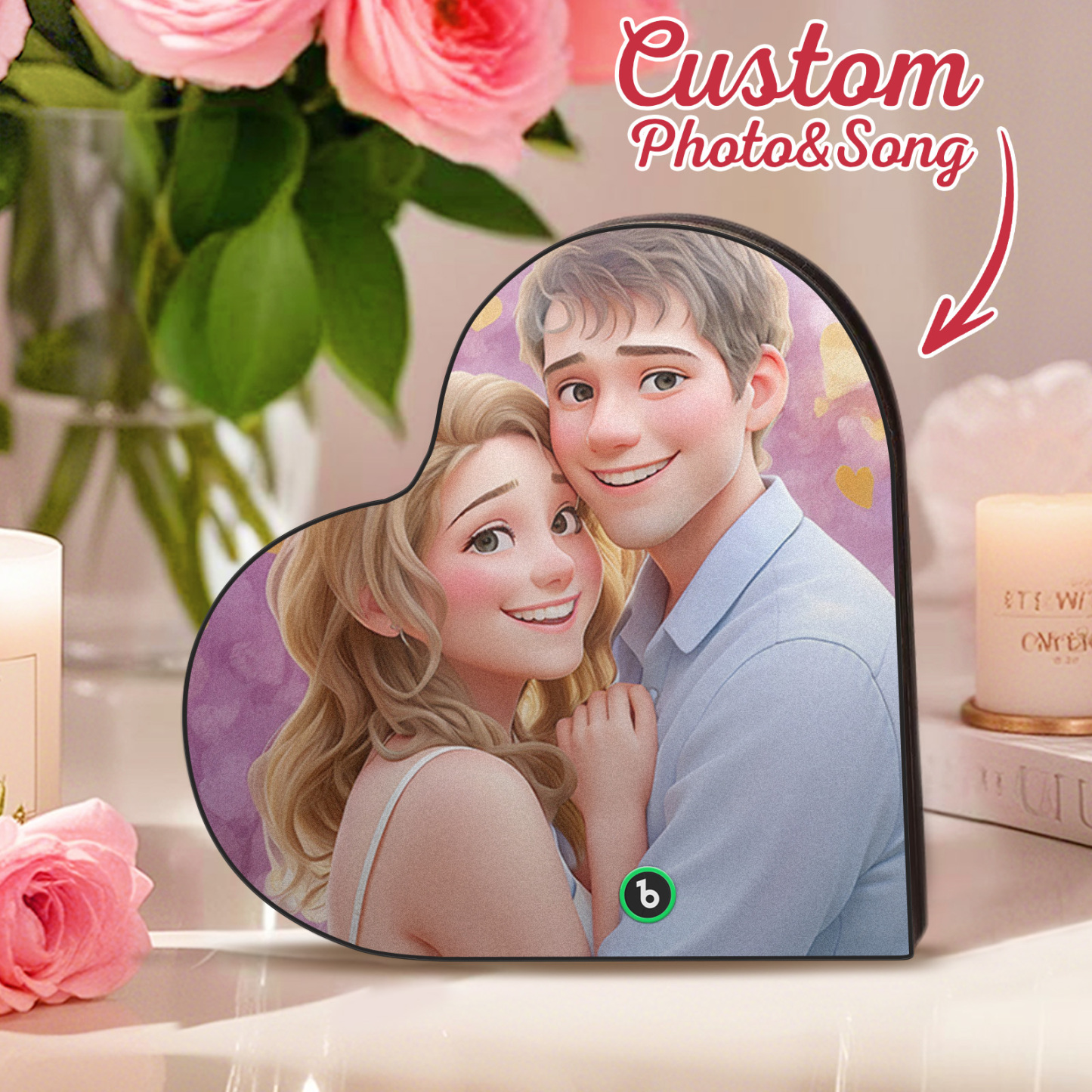 Custom Music Fridge Magnet Personalized Photo Cartoon Style Heart Frame Song Fridge Magnet That Can Play Songs Anniversary Gifts Birthday Gift for Couple