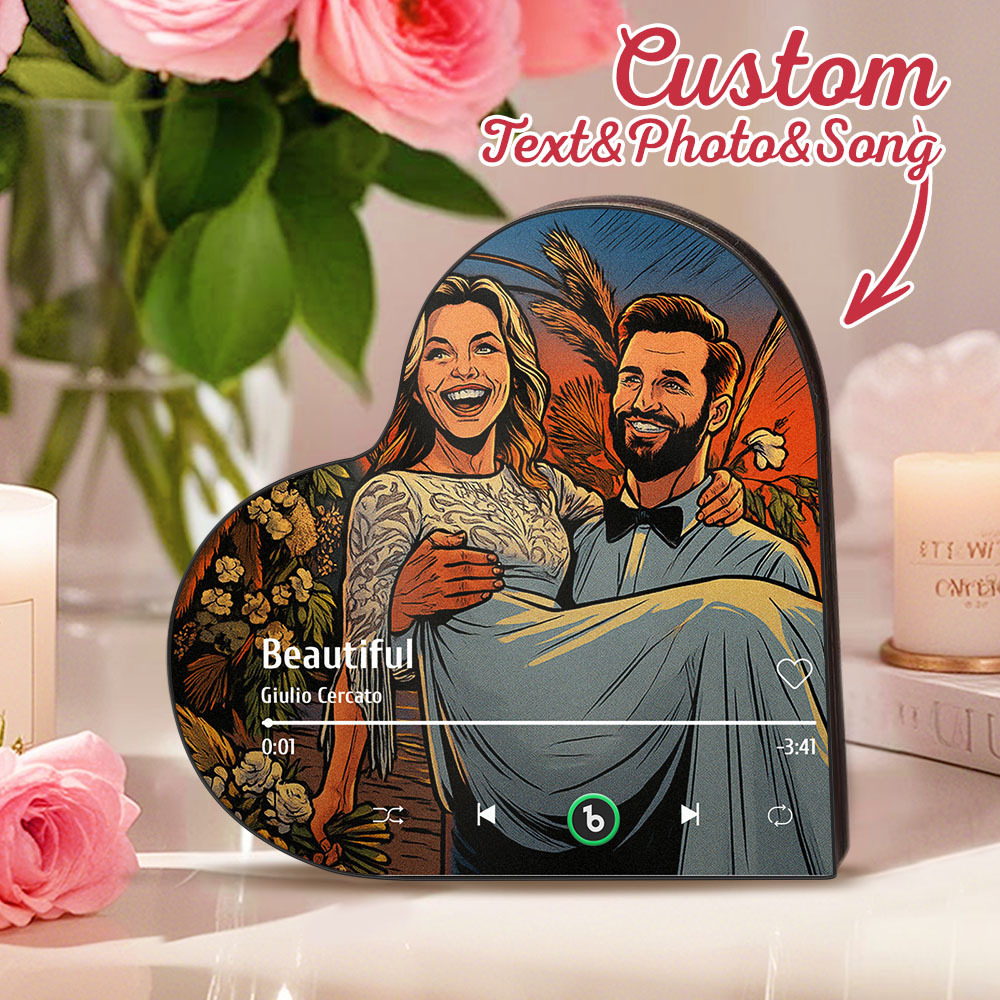 Custom Heart-Shaped Music Fridge Magnet Personalized Photo Various Cartoon Style Song Fridge Magnet That Can Play Songs Wedding Gifts Anniversary Gifts for Couple