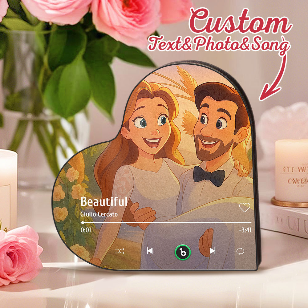 Custom Heart-Shaped Music Fridge Magnet Personalized Photo Various Cartoon Style Song Fridge Magnet That Can Play Songs Wedding Gifts Anniversary Gifts for Couple