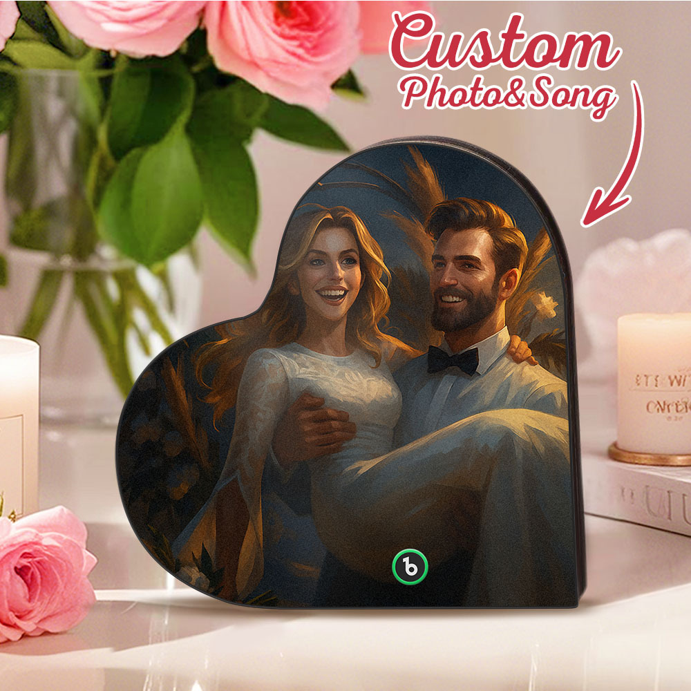 Custom Heart-Shaped Music Fridge Magnet Personalized Photo Various Cartoon Style Song Fridge Magnet That Can Play Songs Wedding Gifts Anniversary Gifts for Couple