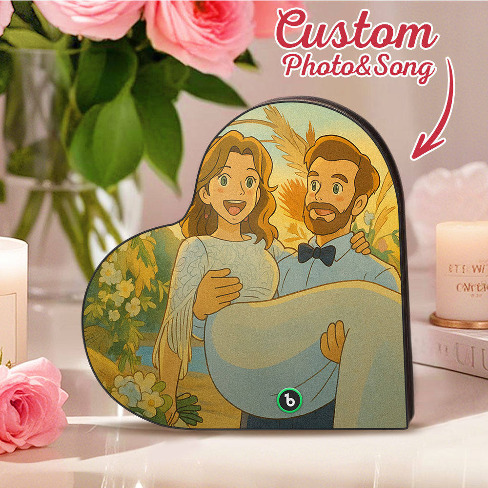 Custom Heart-Shaped Music Fridge Magnet Personalized Photo Various Cartoon Style Song Fridge Magnet That Can Play Songs Wedding Gifts Anniversary Gifts for Couple