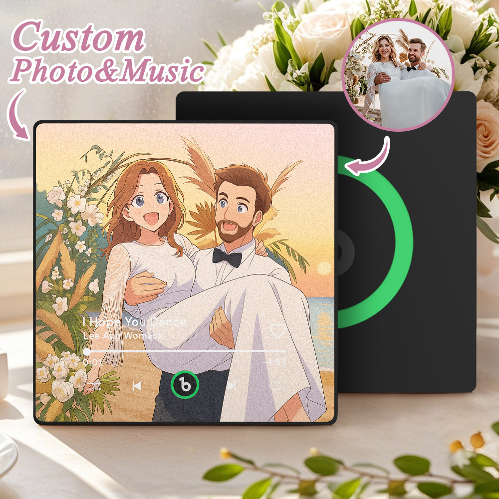 Custom Music Fridge Magnet Personalized Photo Various Cartoon Style Song Fridge Magnet That Can Play Songs Wedding Gifts Anniversary Gifts for Couple