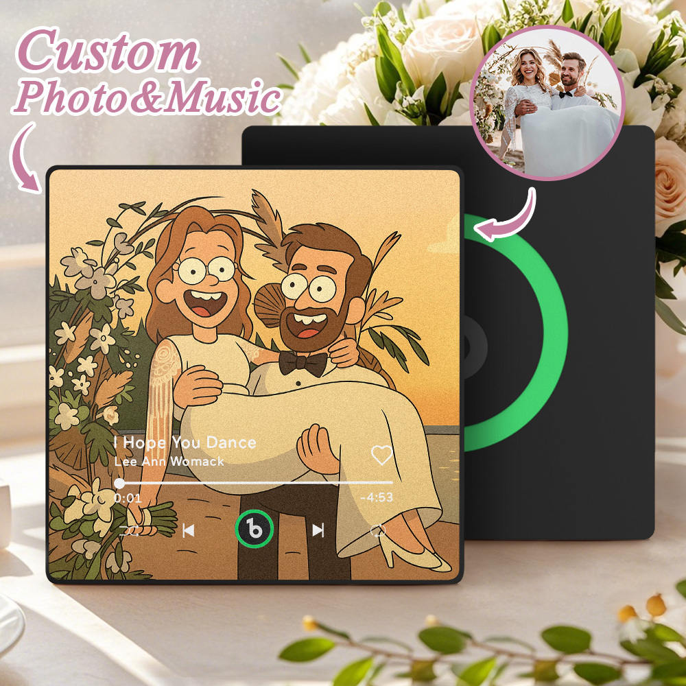 Custom Music Fridge Magnet Personalized Photo Various Cartoon Style Song Fridge Magnet That Can Play Songs Wedding Gifts Anniversary Gifts for Couple