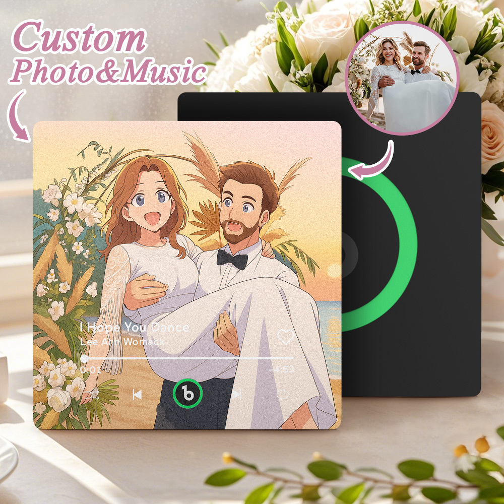 Custom Music Fridge Magnet Personalized Photo Various Cartoon Style Song Fridge Magnet That Can Play Songs Wedding Gifts Anniversary Gifts for Couple