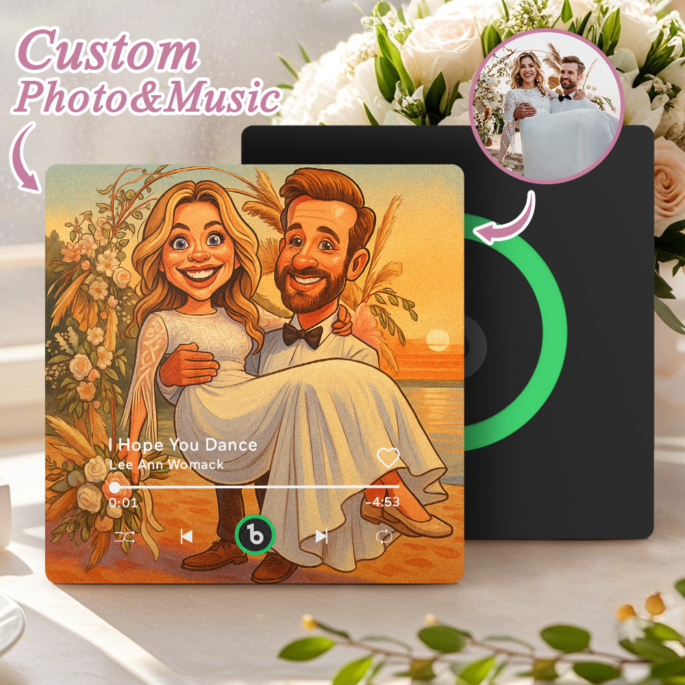 Custom Music Fridge Magnet Personalized Photo Various Cartoon Style Song Fridge Magnet That Can Play Songs Wedding Gifts Anniversary Gifts for Couple