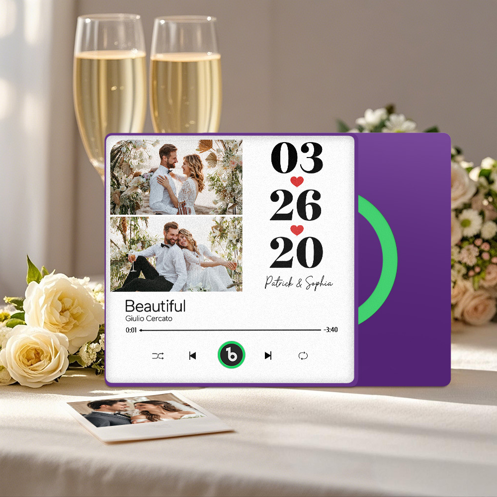 Custom Music Fridge Magnet Personalized 2 Photos Song Magnet That Can Play Songs Wedding Gifts Anniversary Gifts for Couple