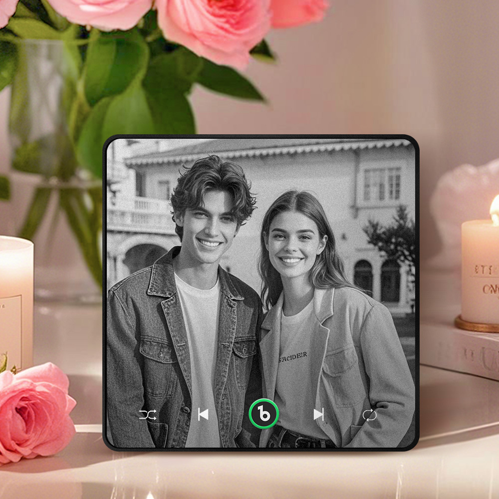 Custom Music Personalized Black & White Photo Fridge Magnet Supports Bluetooth Connectivity Custom Music Fridge Magnet Couple Gift Singing Refrigerator Magnet Wedding Gift for Him