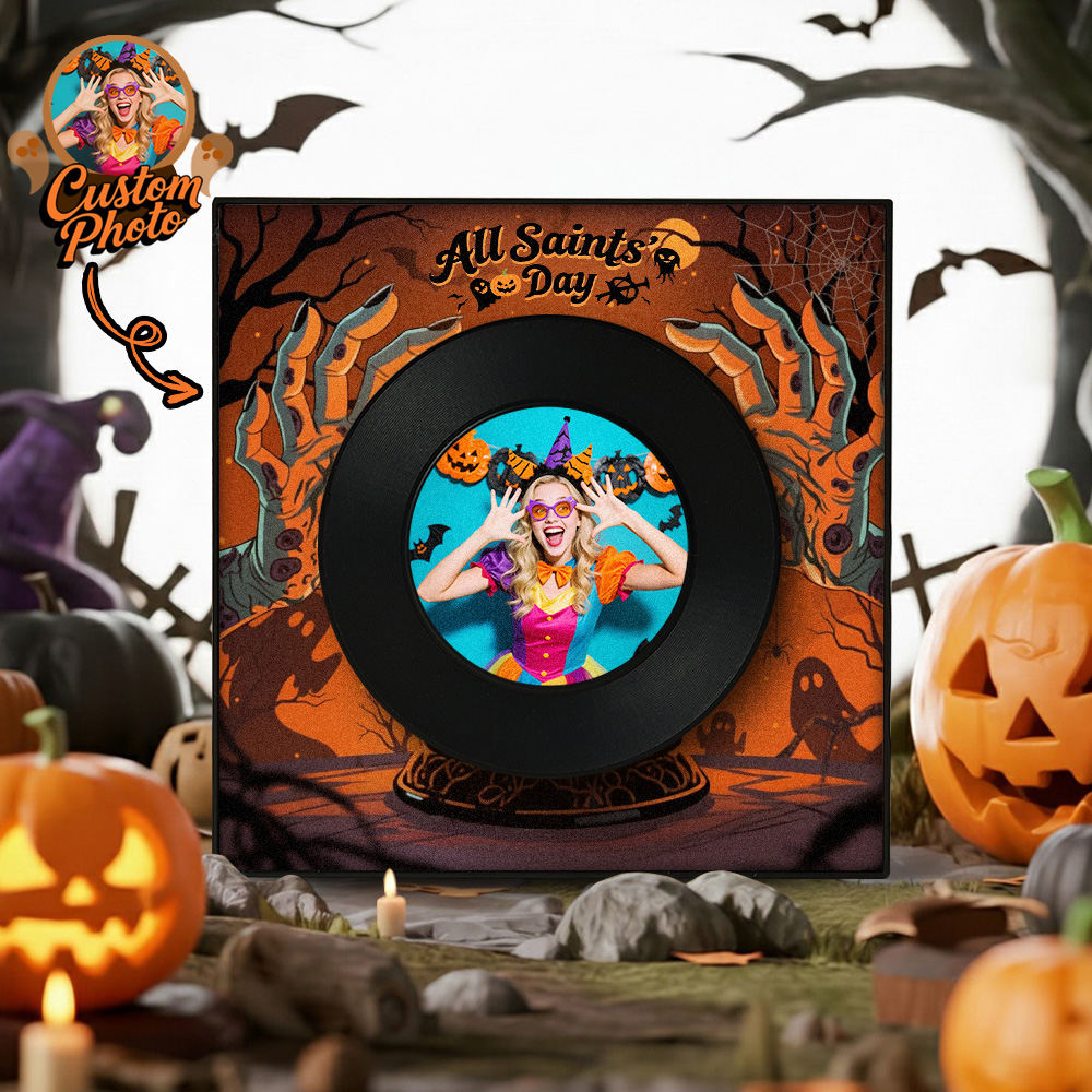 All Saint's Day Fridge Magnet Custom Music & Photo Fridge Magnet Can Customize 1-6  Vinyl Record and Songs Personalized Vintage Photo Song That Can Play Music Halloween Gifts for Couple