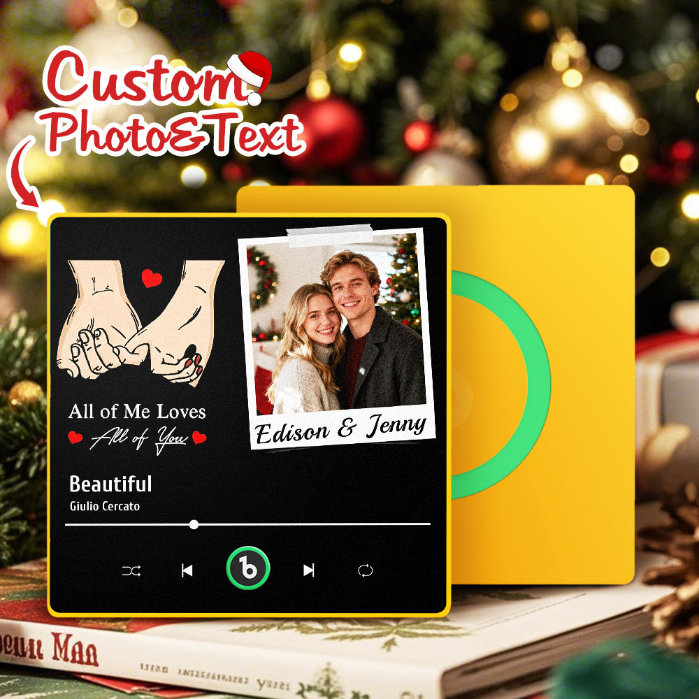 Personalized Picture Music Fridge Magnet Best Gift for Couple "All Of Me Loves All Of You"