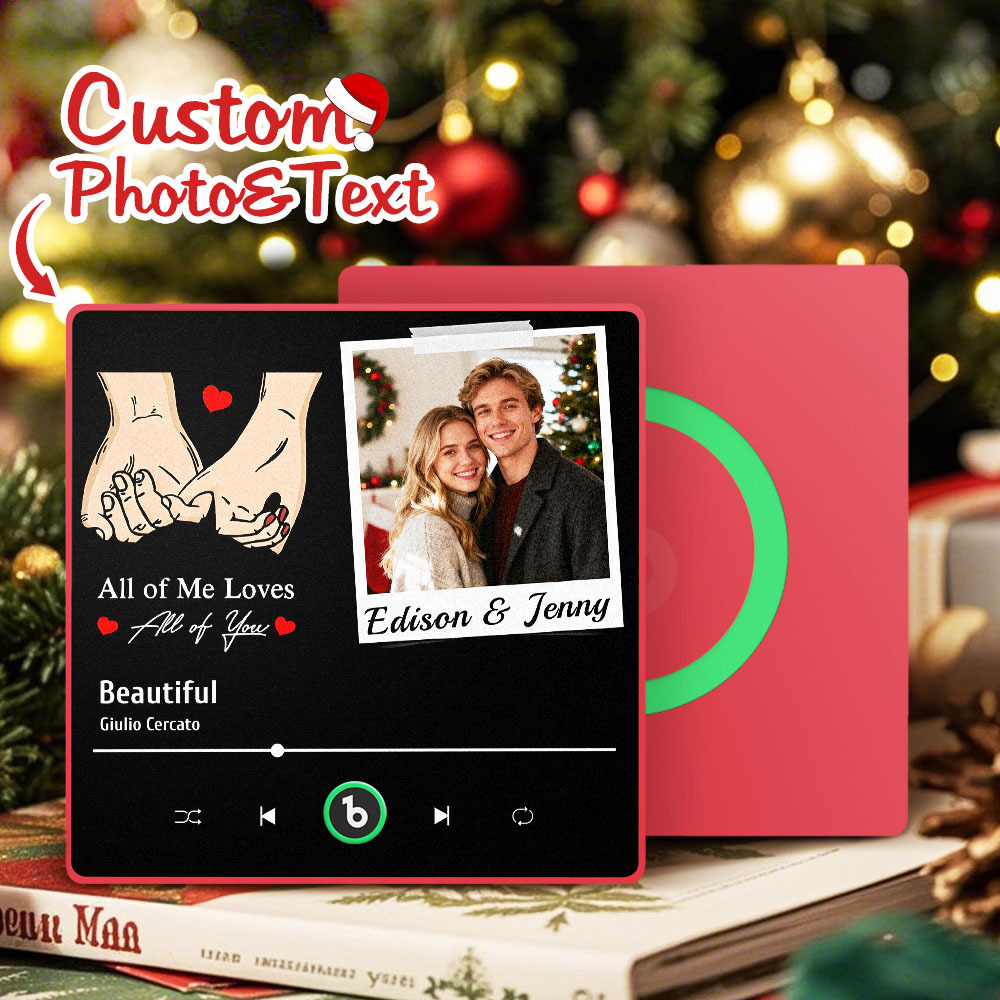 Personalized Picture Music Fridge Magnet Best Gift for Couple "All Of Me Loves All Of You"