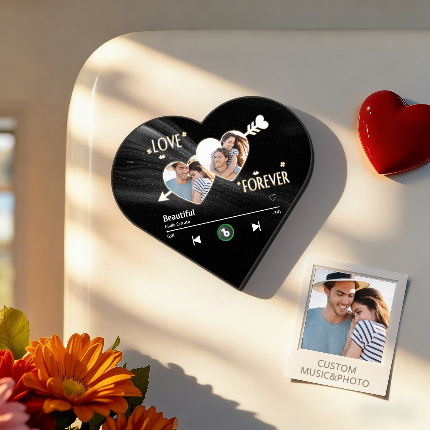 Custom Heart-Shaped Music Photo Fridge Magnet Romantic Gift for Couples Valentine's Day Gifts - Fridgebeats