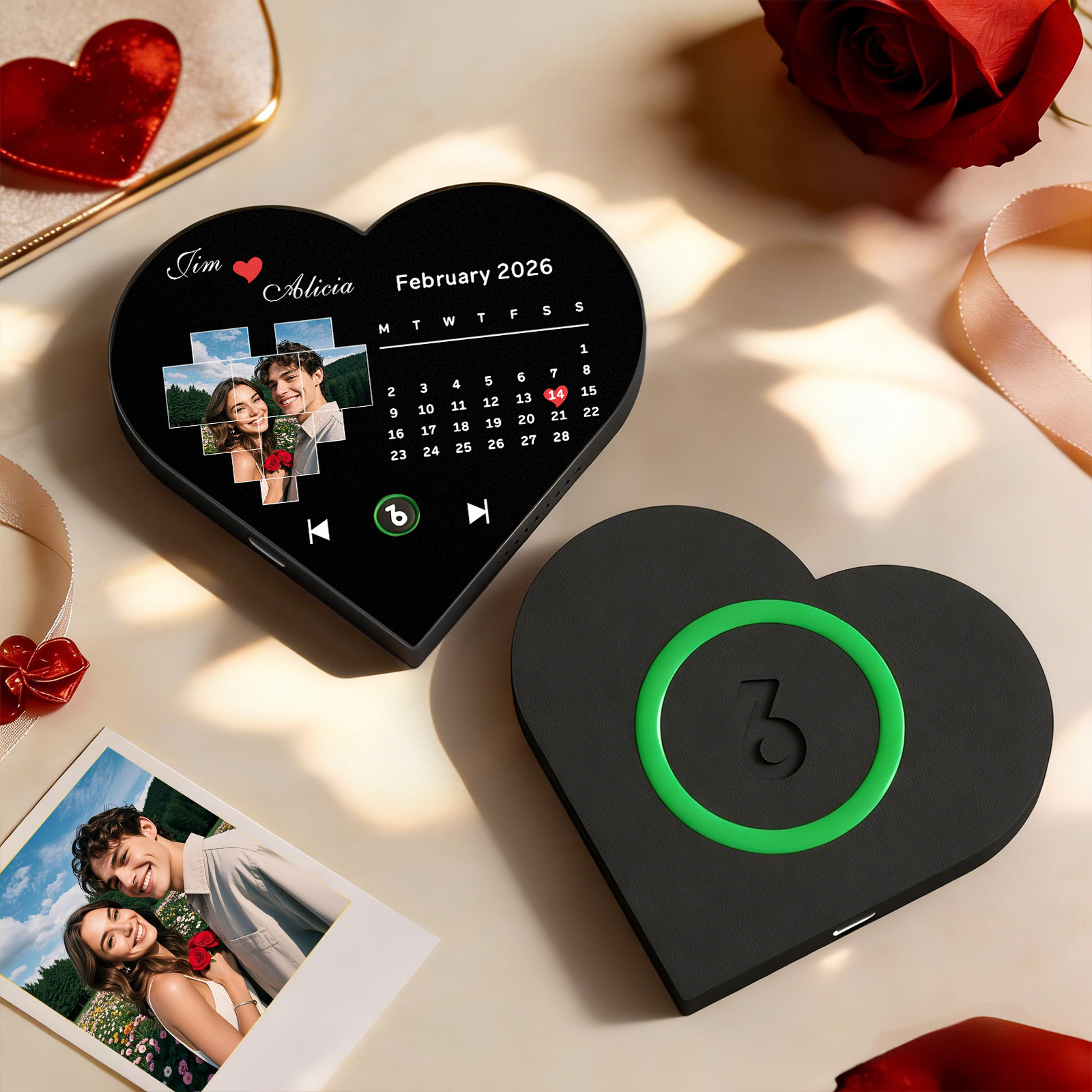 Custom Heart-Shaped Music Photo Fridge Magnet Calendar Style Romantic Gift for Couples Valentine's Day Gifts