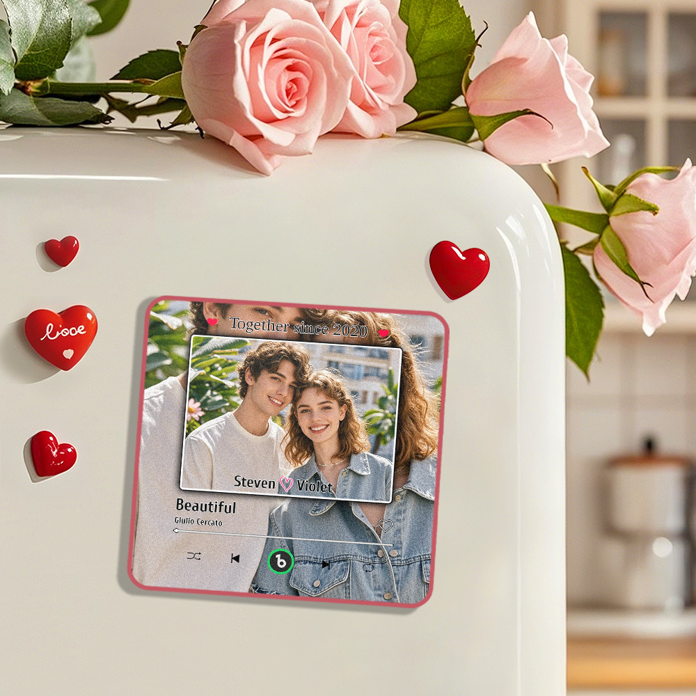 Custom Music Fridge Magnet Personalized Photo Song Magnet Valentine's Day Anniversary Gift for Couple