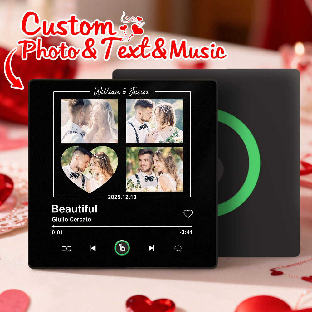 Custom Music Fridge Magnet Personalized 4 Photos Song Magnet Valentine's Day Gift Wedding Gift for Lover