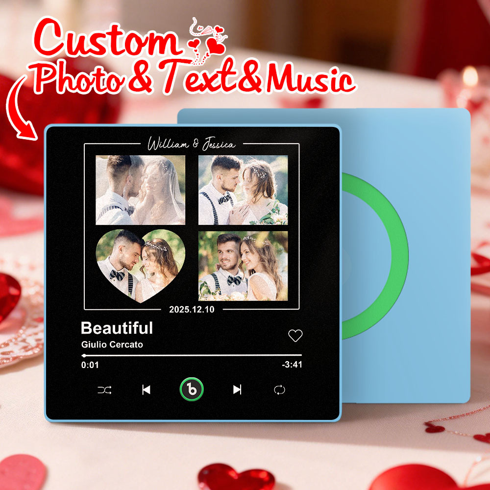 Custom Music Fridge Magnet Personalized 4 Photos Song Magnet Valentine's Day Gift Wedding Gift for Lover