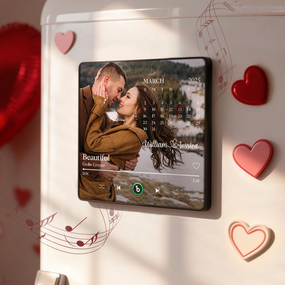 Custom Calendar Music Fridge Magnet Personalized Photo and Names Song Magnet Valentine's Day Gift Anniversary Wedding Gift for Lover