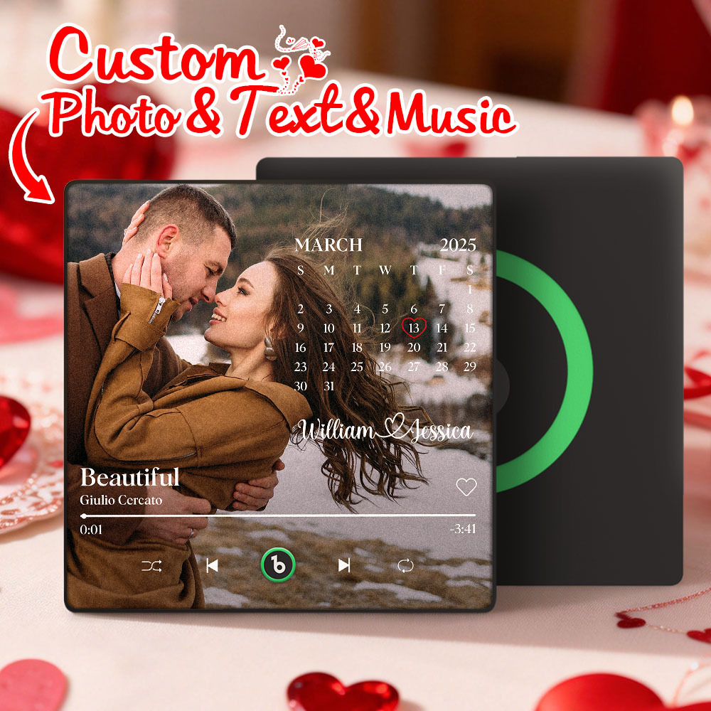 Custom Calendar Music Fridge Magnet Personalized Photo and Names Song Magnet Valentine's Day Gift Anniversary Wedding Gift for Lover