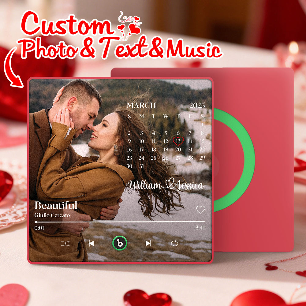 Custom Calendar Music Fridge Magnet Personalized Photo and Names Song Magnet Valentine's Day Gift Anniversary Wedding Gift for Lover