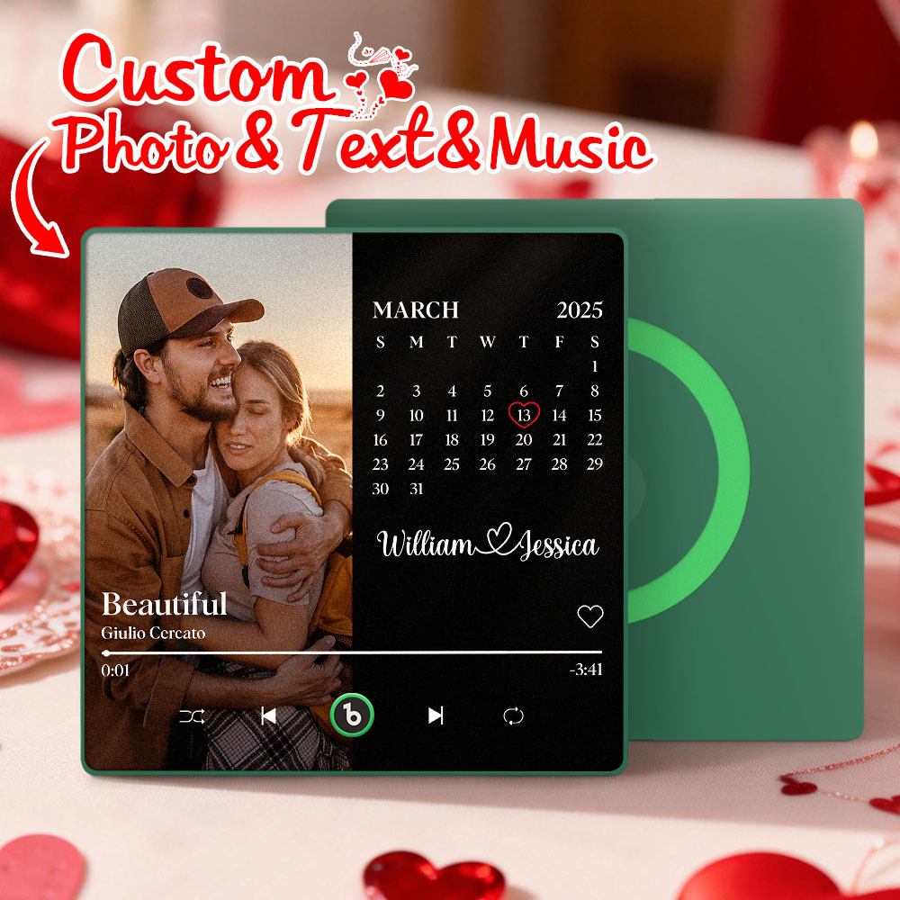 Custom Calendar Music Fridge Magnet Personalized Photo and Names Song Magnet Valentine's Day Gift Anniversary Wedding Gift for Lover