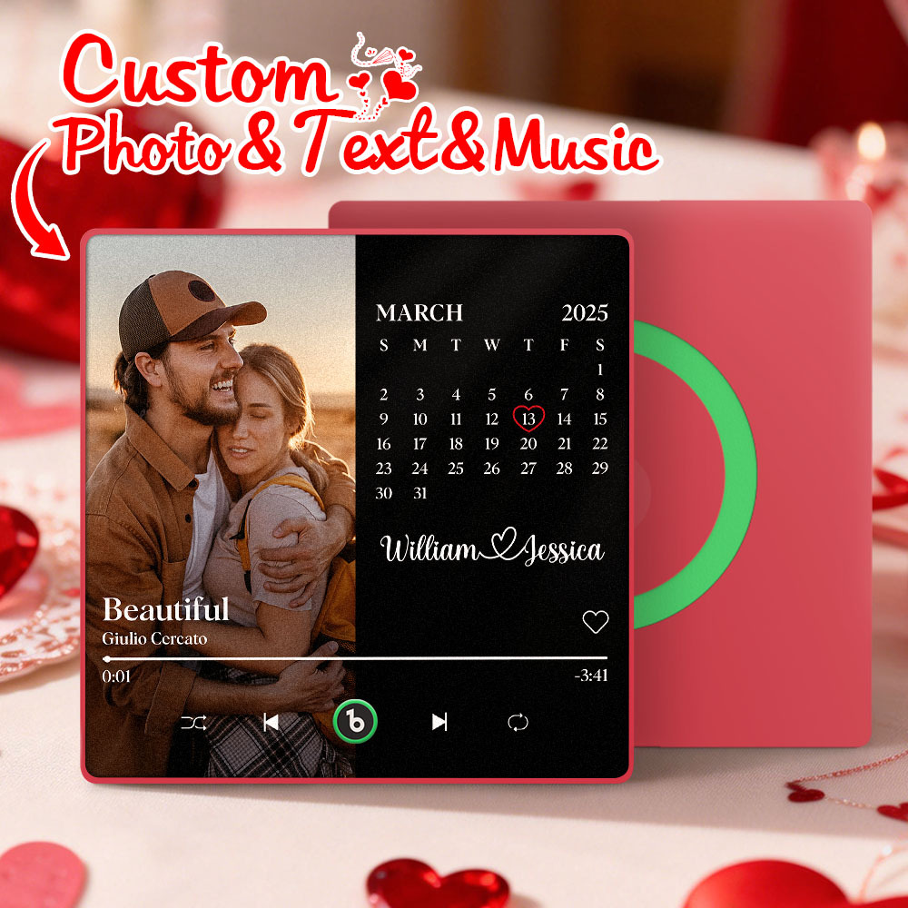 Custom Calendar Music Fridge Magnet Personalized Photo and Names Song Magnet Valentine's Day Gift Anniversary Wedding Gift for Lover