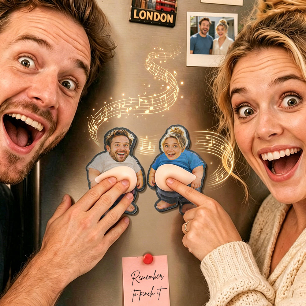 Personalized Squishy Photo&Music Fridge Magnet – Custom Photo Character Squeeze Belly Magnet with Built-in Sound, Funny Gift for Family & Couples