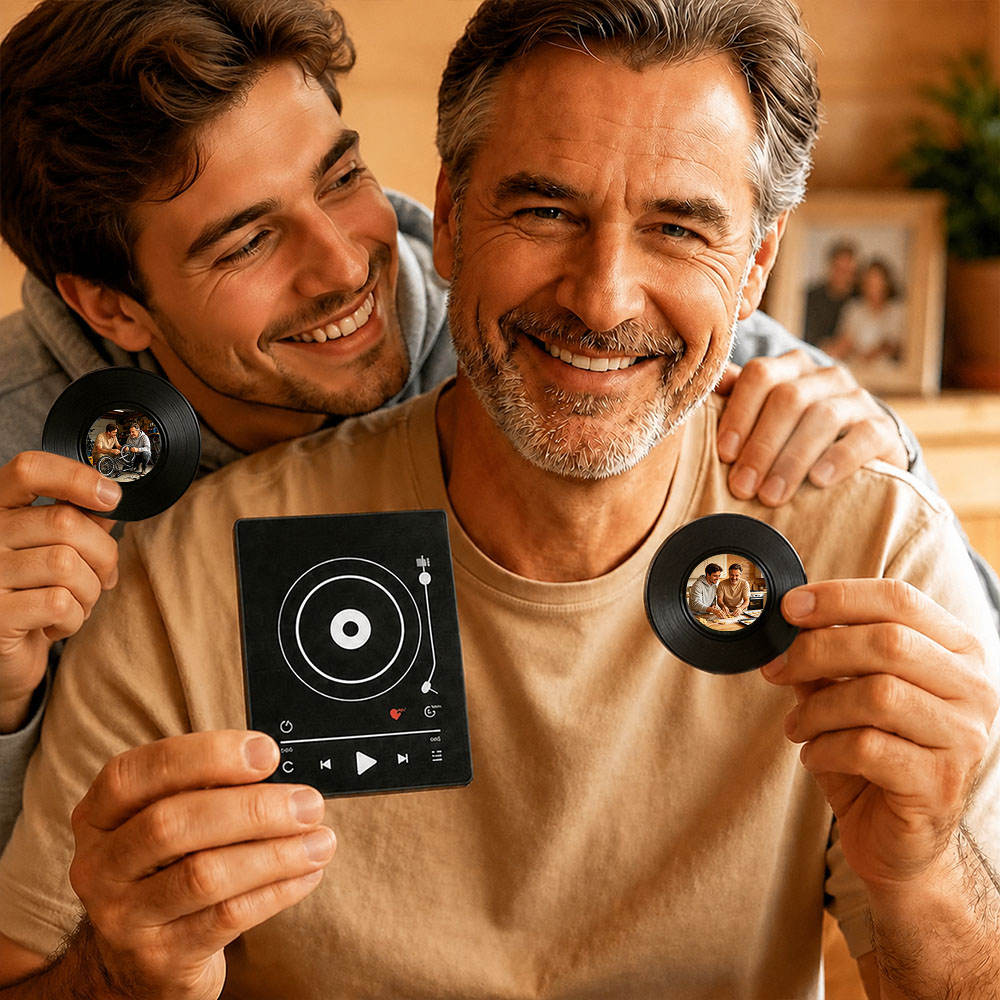 Father's Day Gifts Personalized Vinyl Record Music Fridge Magnet – Custom Photo & Song Playback Magnet, Retro Music Wall Decor Gift for Couples & Family