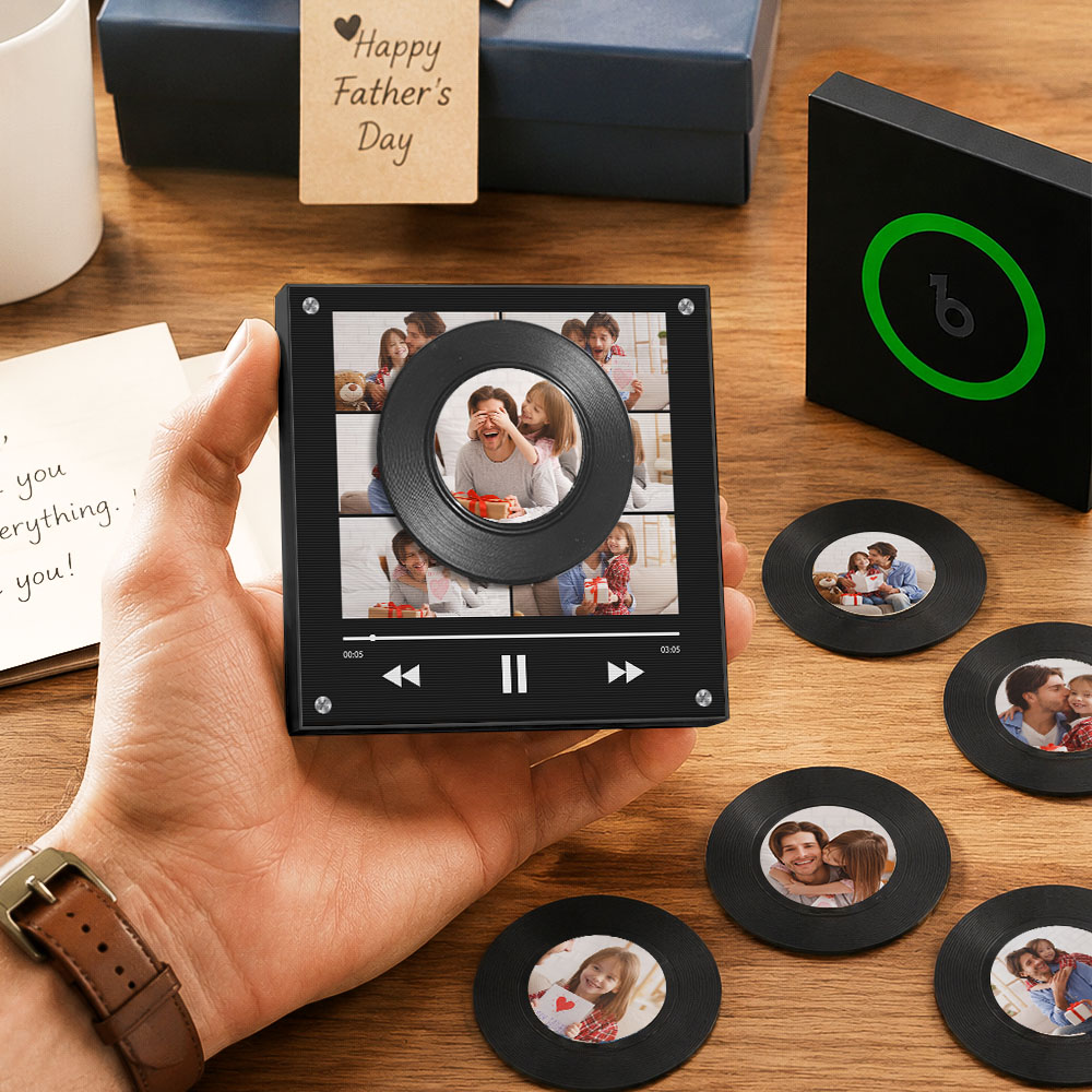 Personalized Vinyl Record Music Fridge Magnet – Custom Photo & Song Playback Magnet, Retro Music Wall Decor Gift for Couples & Family