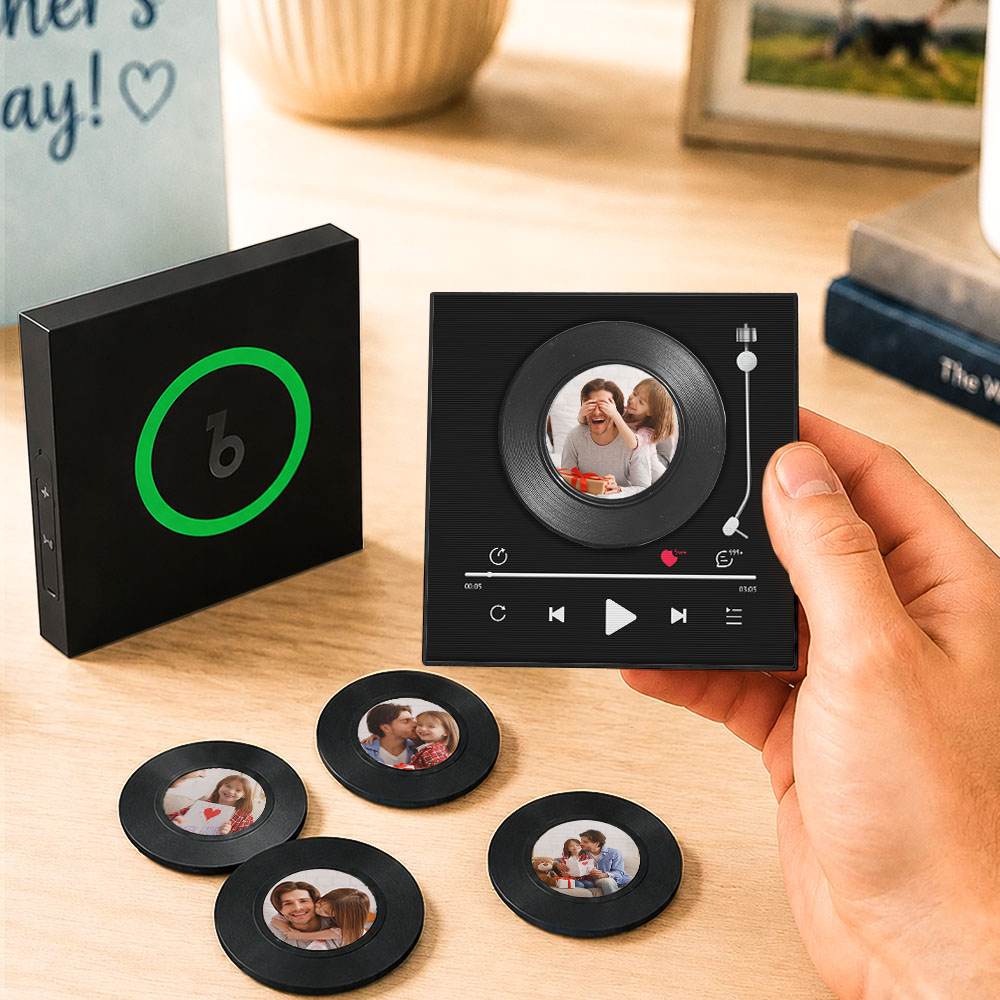 Personalized Vinyl Record Music Fridge Magnet – Custom Photo & Song Playback Magnet, Retro Music Wall Decor Gift for Couples & Family