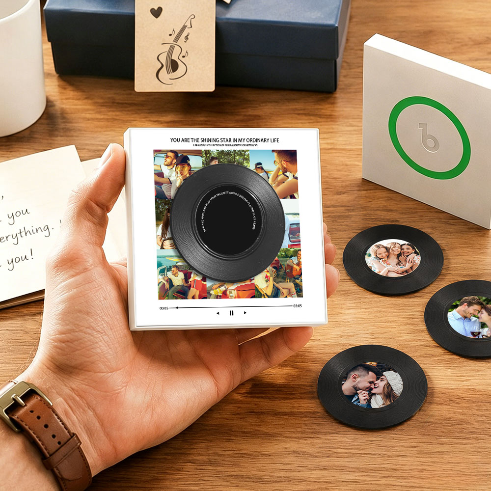 Personalized Vinyl Interactive Record Music Fridge Magnet – Custom Photo & Song Playback Magnet, Retro Music Wall Decor Gift for Couples Vinyl Disc Photo Frame
