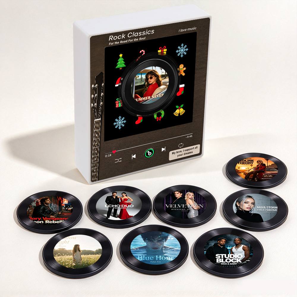 Rock Music Mini Vinyl Record Music Player With 9 Discs For Guitar Lover