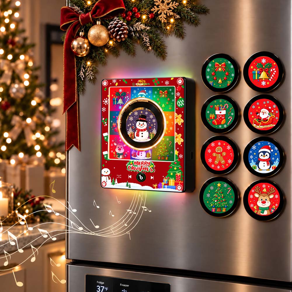 Christmas Gifts Personalized Photo & Music Vinyl Fridge Magnet with Rotating Record– Custom Record with Dynamic LED Light Fridgebeats V6.0