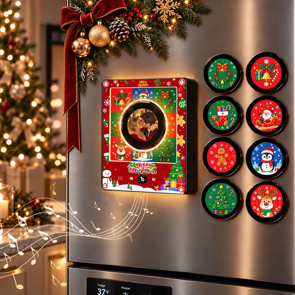 Christmas Gifts Personalized Photo & Music Vinyl Fridge Magnet with Rotating Record– Custom Record with Dynamic LED Light Fridgebeats V6.0