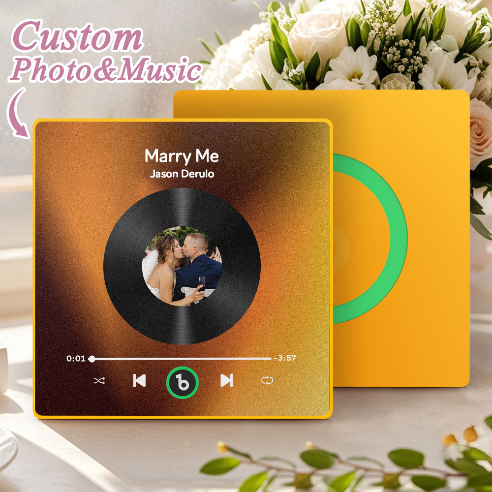 Custom Music Fridge Magnet Custom Colorful Frame Album Fridge Magnet Music Wall Photo Sticker Song Magnets That Can Play Music Wedding Gifts for Her