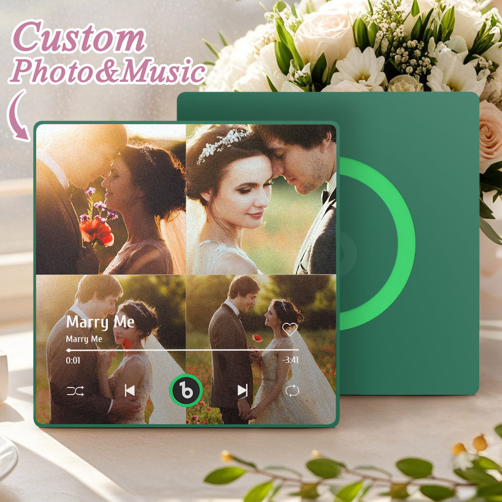 Custom Music Multiple Photo Fridge Magnet Personalized 4 Photo Music Fridge Magnet That Can Play Music Without Cellphone Supports Bluetooth Connectivity Wedding Gifts for Him