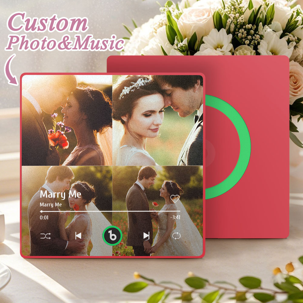Custom Music Multiple Photo Fridge Magnet Personalized 4 Photo Music Fridge Magnet That Can Play Music Without Cellphone Supports Bluetooth Connectivity Wedding Gifts for Him
