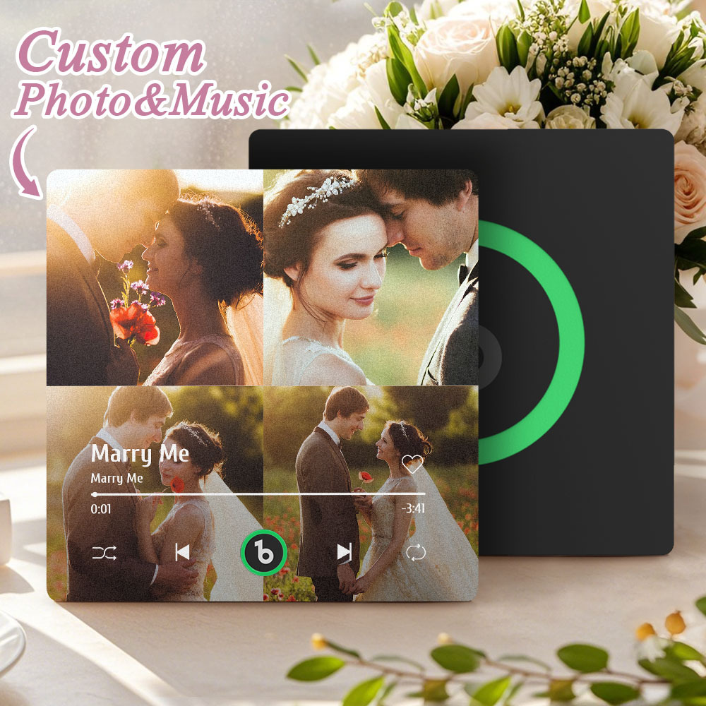 Custom Music Multiple Photo Fridge Magnet Personalized 4 Photo Music Fridge Magnet That Can Play Music Without Cellphone Supports Bluetooth Connectivity Wedding Gifts for Him