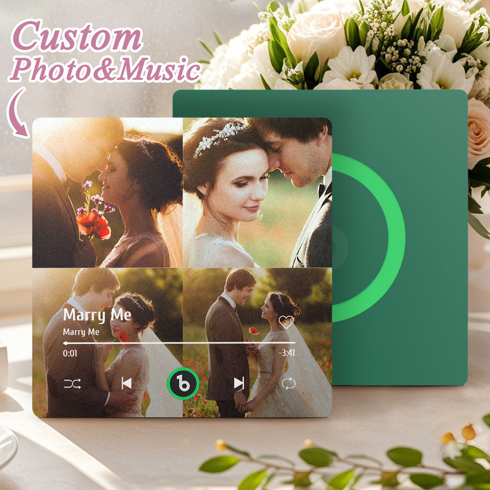 Custom Music Multiple Photo Fridge Magnet Personalized 4 Photo Music Fridge Magnet That Can Play Music Without Cellphone Supports Bluetooth Connectivity Wedding Gifts for Him