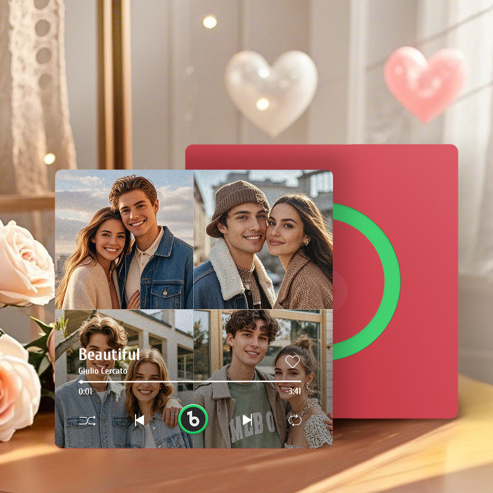 Custom Music 4 Photos Fridge Magnet Personalized Multiple Photo Song Magnets That Can Play Music FridgeBeats Pro Supports Bluetooth Connectivity Valentine's Day Gift