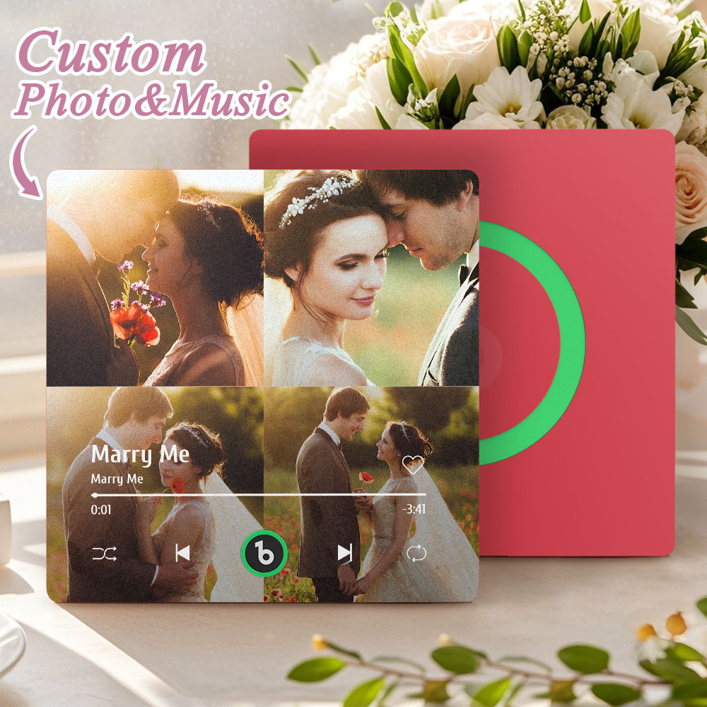 Custom Music Multiple Photo Fridge Magnet Personalized 4 Photo Music Fridge Magnet That Can Play Music Without Cellphone Supports Bluetooth Connectivity Wedding Gifts for Him